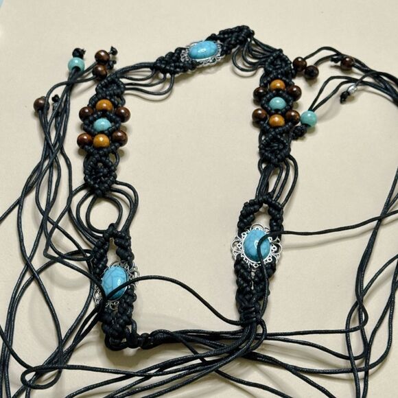 Chic Black and Turquoise Beaded Belt #1807